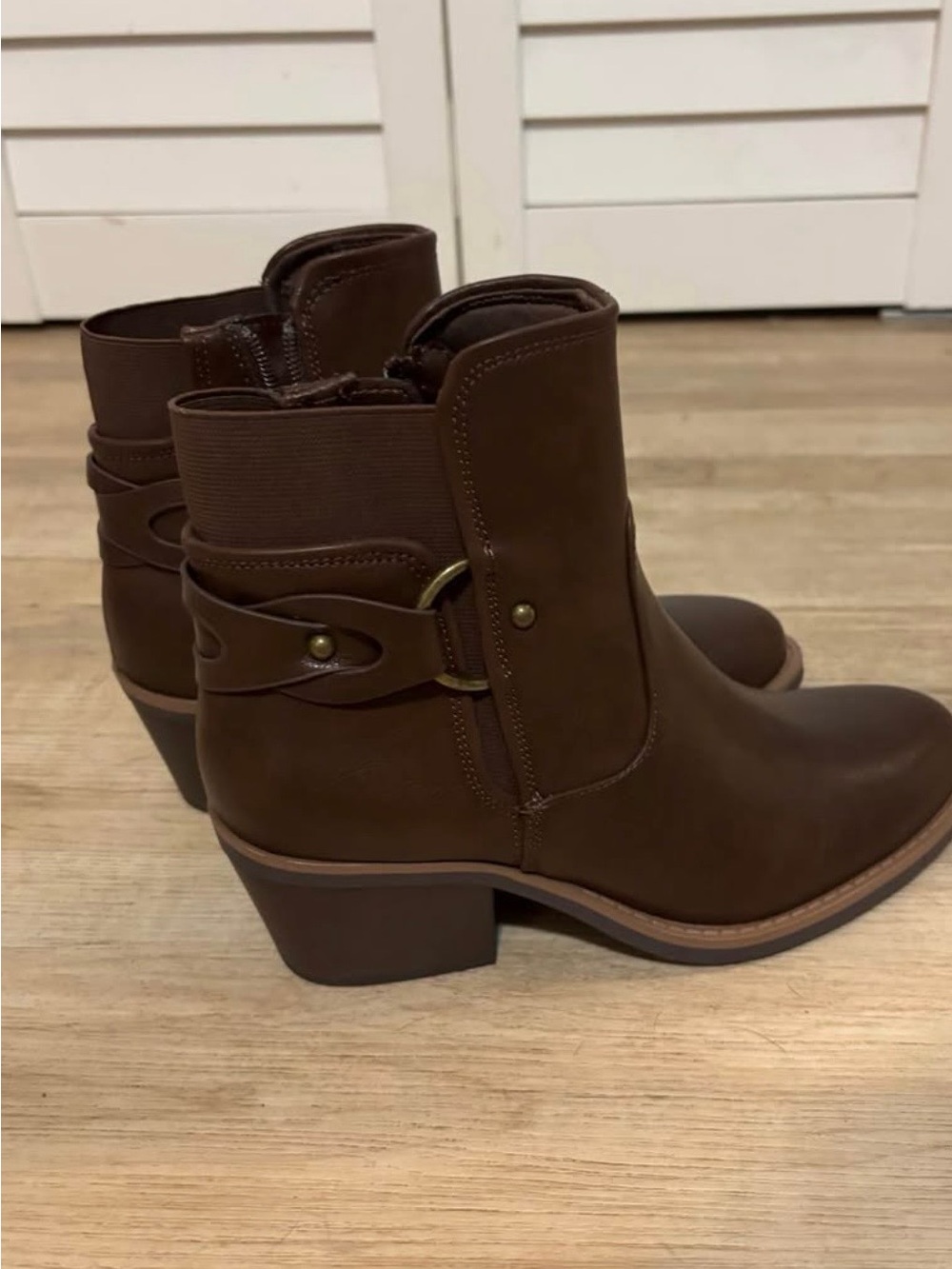Classic Brown Ankle Booties with Decorative Strap